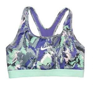 Nike Dri Fit Racerback Padded Blue Green Print Sports Workout Bra Sz S